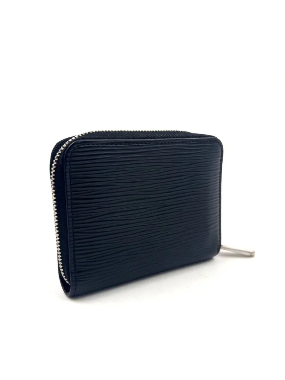 Louis Vuitton Zippy Coin Purse Epi Noir Leather Black Case Silver